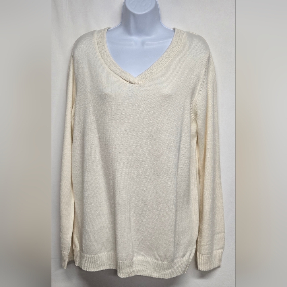 White Stag Cream Sweater XXL 2X 20 Knit Long Sleeve V Neck Pullover